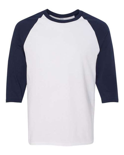 Gildan Unisex Heavy Cotton™ Raglan Three-Quarter Sleeve T-Shirt - White/ Navy Front