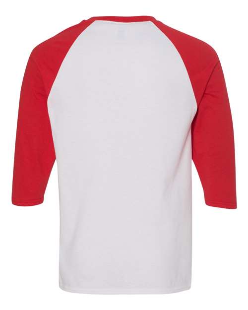 Unisex Heavy Cotton™ Raglan Three-Quarter Sleeve T-Shirt - White/ Red Back