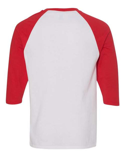 Unisex Heavy Cotton™ Raglan Three-Quarter Sleeve T-Shirt - White/ Red Back