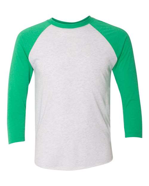Next Level Unisex Triblend Three-Quarter Raglan Tee - Envy Sleeves/ Heather White Body Front