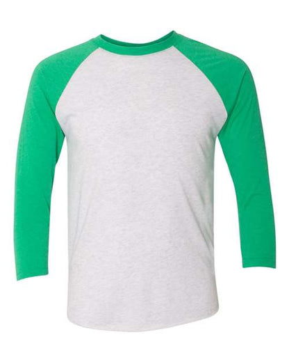 Next Level Unisex Triblend Three-Quarter Raglan Tee - Envy Sleeves/ Heather White Body Front