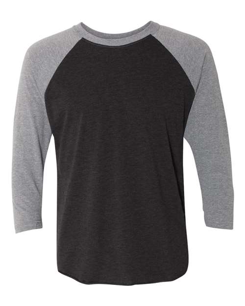 Next Level Unisex Triblend Three-Quarter Raglan Tee - Premium Heather Sleeves/ Vintage Black Body Front