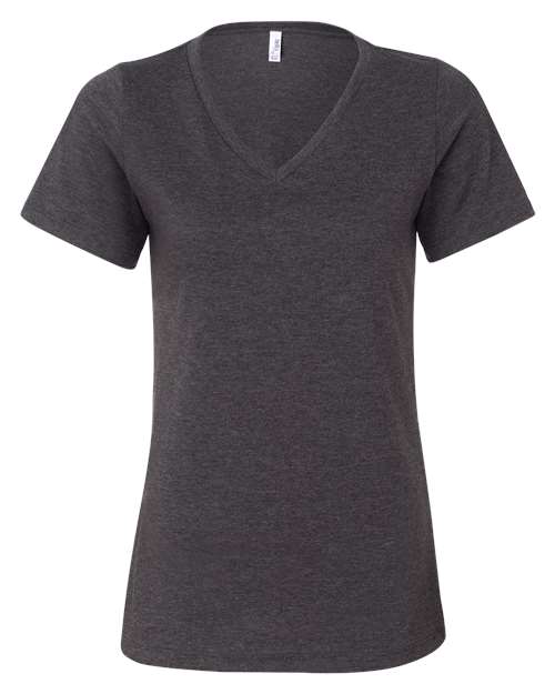 BELLA + CANVAS Women's Relaxed Heather CVC V-Neck Tee - Dark Grey Heather Front