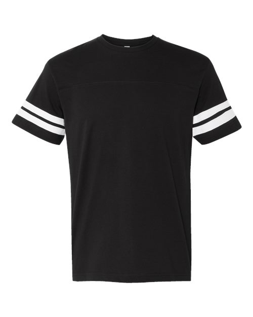 LAT Unisex Football Fine Jersey Tee - Black Solid/ White Front