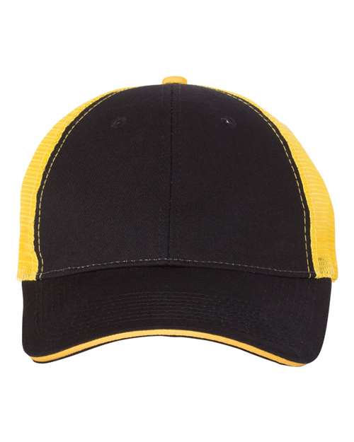 Valucap Sandwich Trucker Cap - Black/ Gold Front