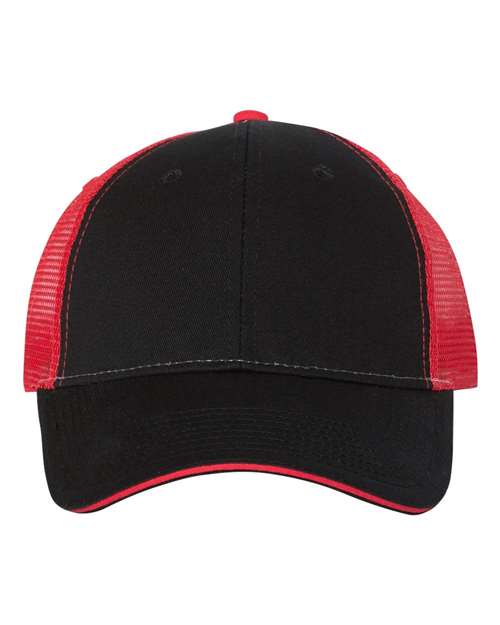 Valucap Sandwich Trucker Cap - Black/ Red Front