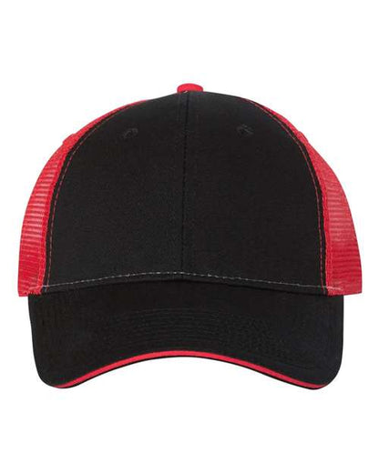 Valucap Sandwich Trucker Cap - Black/ Red Front