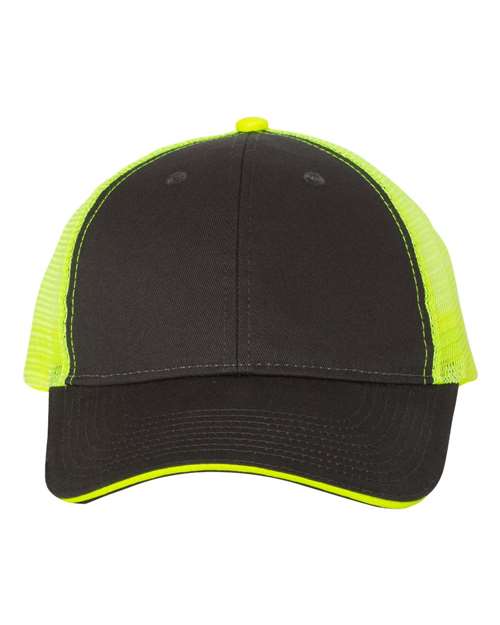 Valucap Sandwich Trucker Cap - Charcoal/ Neon Yellow Front