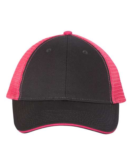 Valucap Sandwich Trucker Cap - Charcoal/ Neon Pink Front