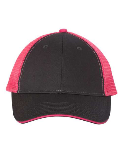 Valucap Sandwich Trucker Cap - Charcoal/ Neon Pink Front