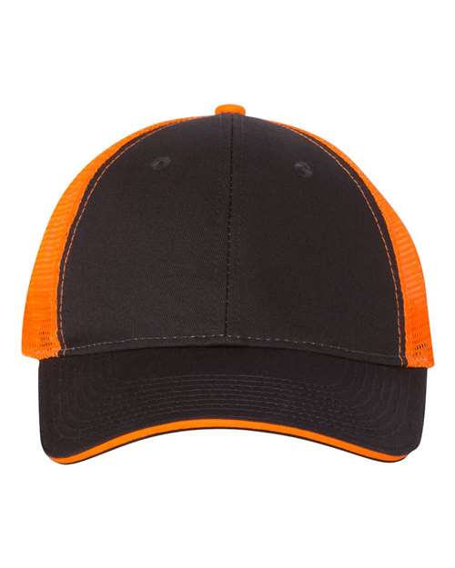 Valucap Sandwich Trucker Cap - Charcoal/ Neon Orange Front