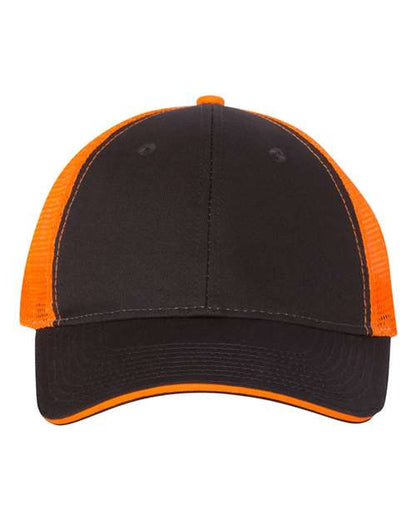Valucap Sandwich Trucker Cap - Charcoal/ Neon Orange Front