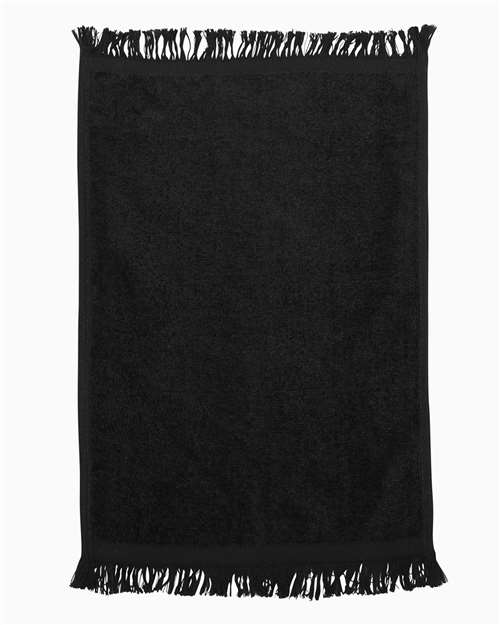 Q-Tees Fringed Fingertip Towel - Black Front