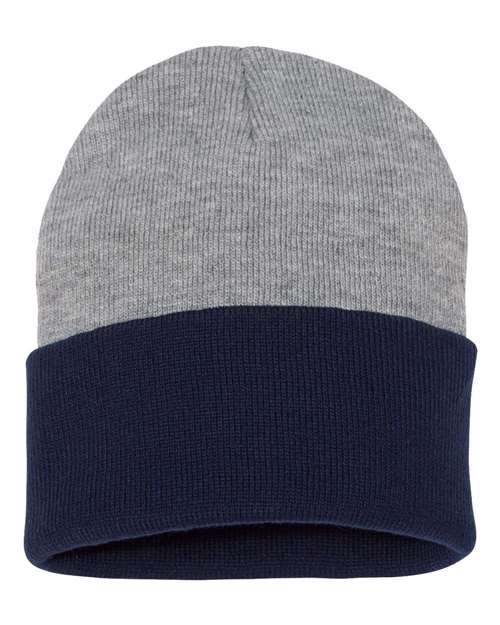 Sportsman 12" Color Blocked Cuffed Beanie - Heather/ Navy Front