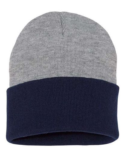 Sportsman 12" Color Blocked Cuffed Beanie - Heather/ Navy Front