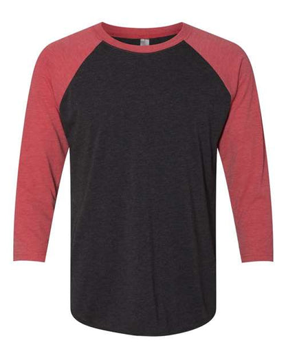 Next Level Unisex Triblend Three-Quarter Raglan Tee - Vintage Red Sleeves/ Vintage Black Body Front