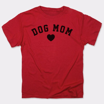 Dog Mom with Heart Varsity Text graphic Unisex Heavyweight T-Shirt in Red