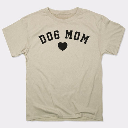 Dog Mom with Heart Varsity Text graphic Unisex Heavyweight T-Shirt in Sand
