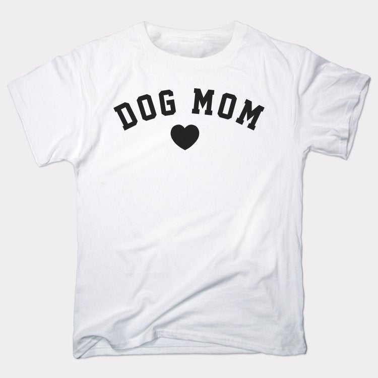 Dog Mom with Heart Varsity Text graphic Unisex Heavyweight T-Shirt in White