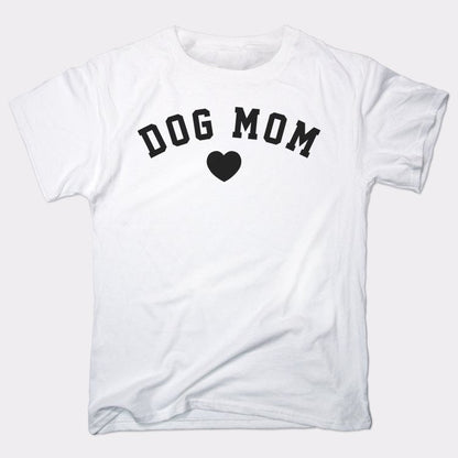 Dog Mom with Heart Varsity Text graphic Unisex Heavyweight T-Shirt in White