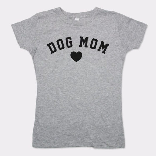 Dog Mom with Heart Varsity Text graphic Women's T-Shirt in Gray Granite