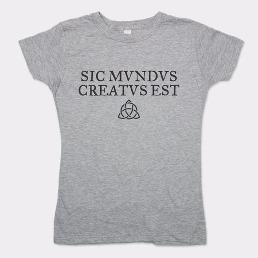 Sic Mundus Creatus Est Time Travel Symbol graphic Women's T-Shirt in Gray Granite