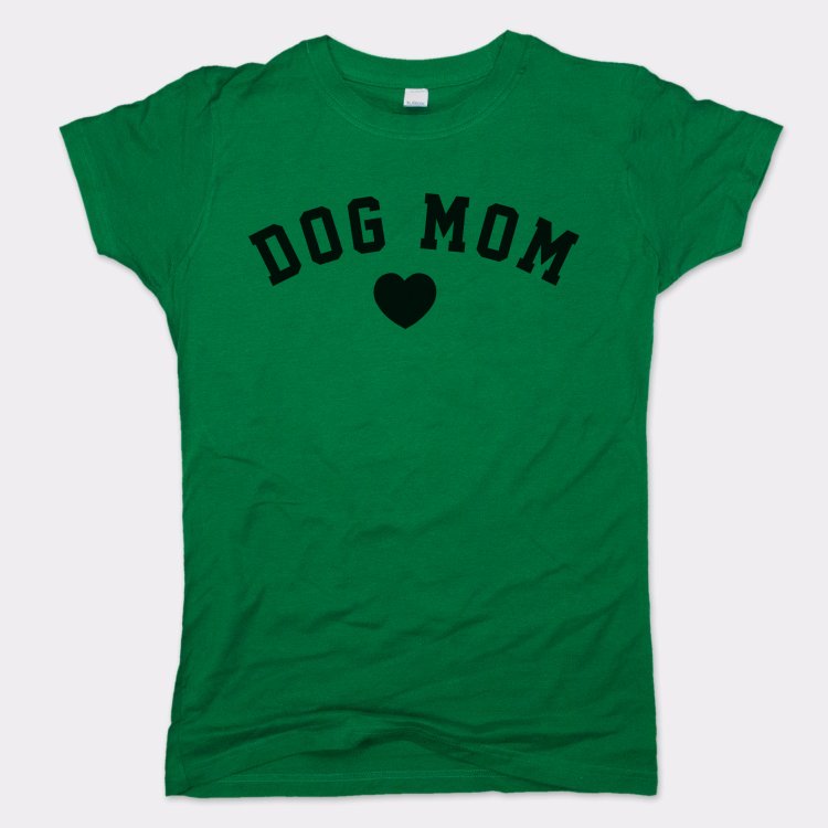 Dog Mom with Heart Varsity Text graphic Women's T-Shirt in Lucky Green