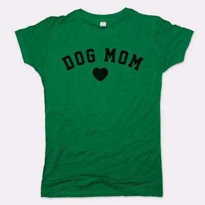 Dog Mom with Heart Varsity Text graphic Women's T-Shirt in Lucky Green