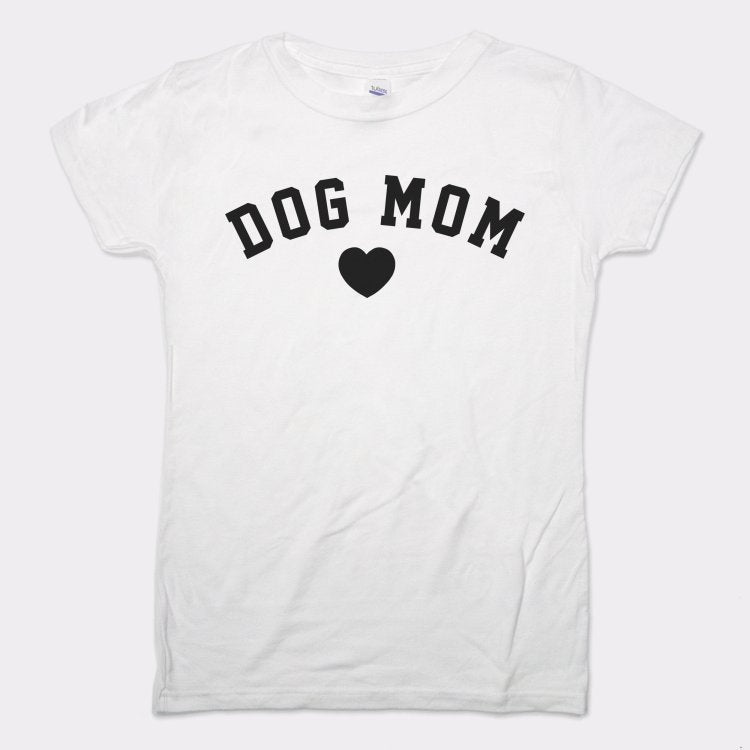 Dog Mom with Heart Varsity Text graphic Women's T-Shirt in Snow