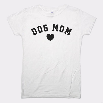 Dog Mom with Heart Varsity Text graphic Women's T-Shirt in Snow