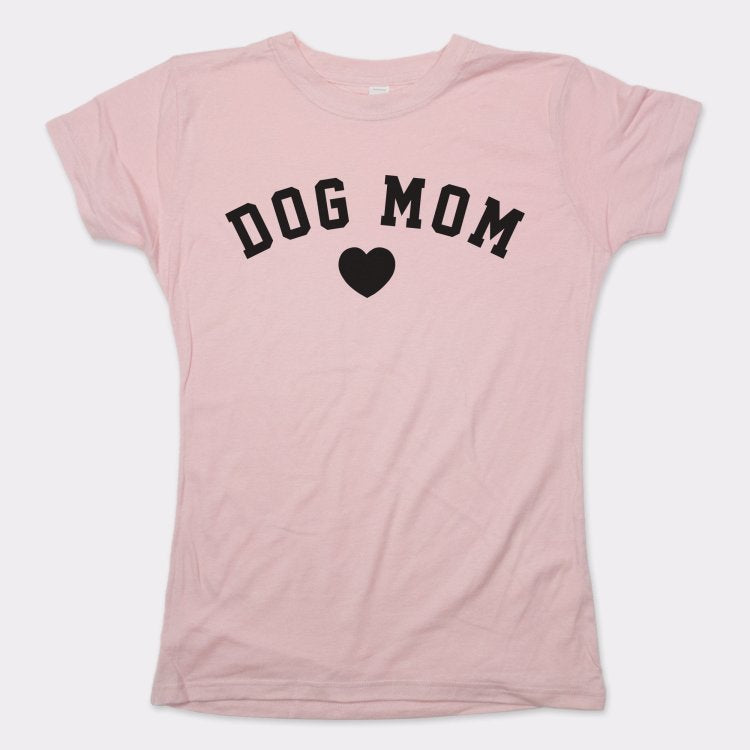 Dog Mom with Heart Varsity Text graphic Women's T-Shirt in Soft Pink