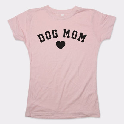 Dog Mom with Heart Varsity Text graphic Women's T-Shirt in Soft Pink