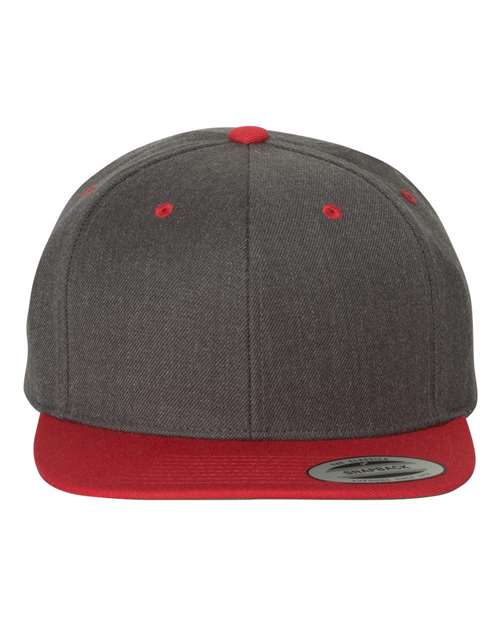 YP Classics Premium Flat Bill Snapback Cap - Dark Heather/ Red Front
