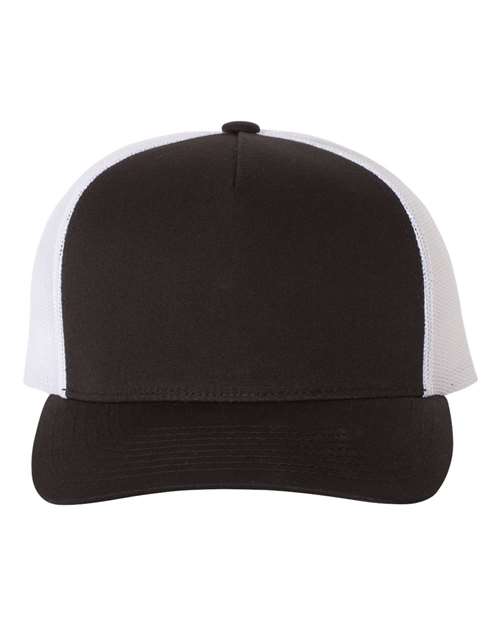 YP Classics Five-Panel Retro Trucker Cap - Black/ White Front