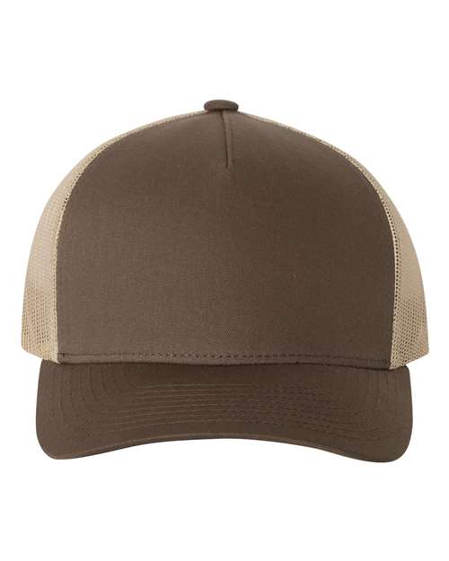 YP Classics Five-Panel Retro Trucker Cap - Brown/ Khaki Front