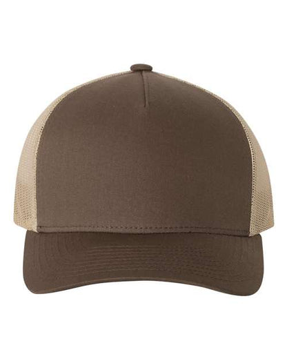 YP Classics Five-Panel Retro Trucker Cap - Brown/ Khaki Front