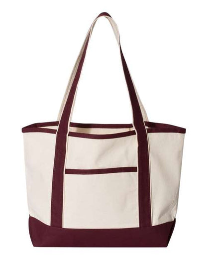 Q-Tees 20L Small Deluxe Tote - Natural/ Maroon Front