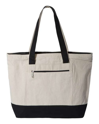 Q-Tees 19L Zippered Tote - Natural/ Black Front