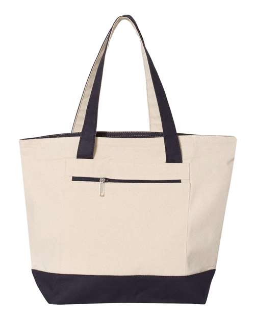 Q-Tees 19L Zippered Tote - Natural/ Navy Front