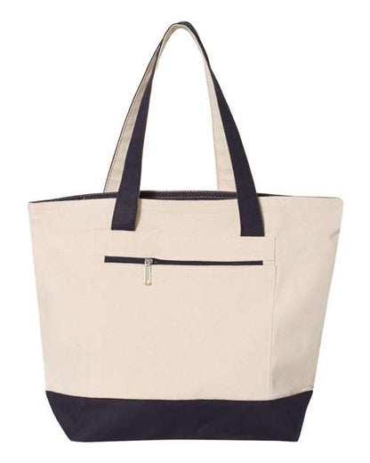 Q-Tees 19L Zippered Tote - Natural/ Navy Front