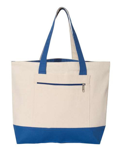 Q-Tees 19L Zippered Tote - Natural/ Royal Front