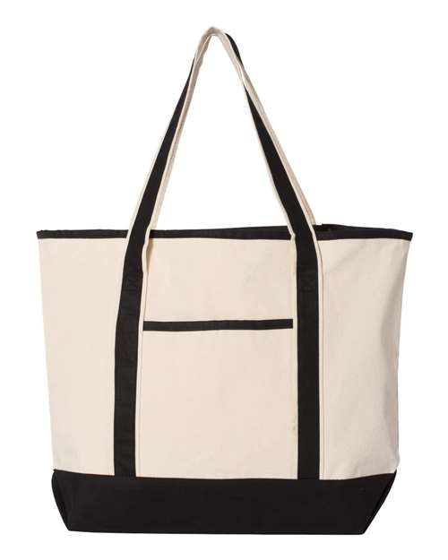 Q-Tees 34.6L Large Canvas Deluxe Tote - Natural/ Black Front
