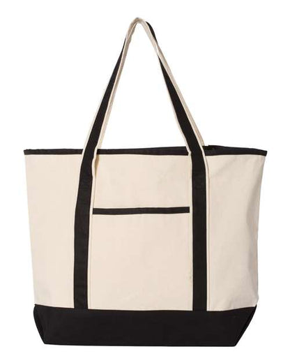 Q-Tees 34.6L Large Canvas Deluxe Tote - Natural/ Black Front