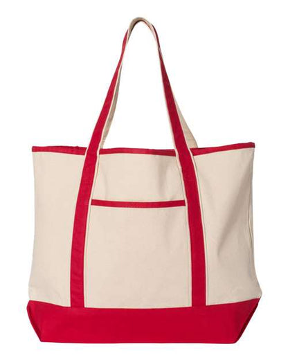 Q-Tees 34.6L Large Canvas Deluxe Tote - Natural/ Red Front