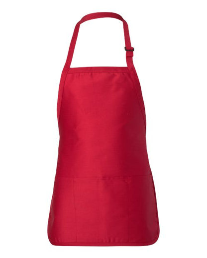 Q-Tees Full-Length Apron with Pouch Pocket - Red Front