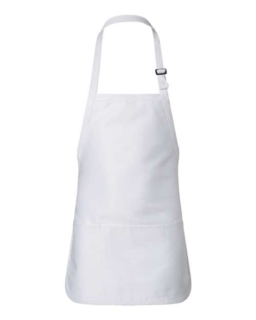 Q-Tees Full-Length Apron with Pouch Pocket - White Front