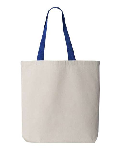 Q-Tees 11L Canvas Tote with Contrast-Color Handles - Natural/ Royal Front