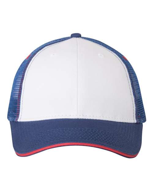 Valucap Sandwich Trucker Cap - White/ Royal/ Red Front
