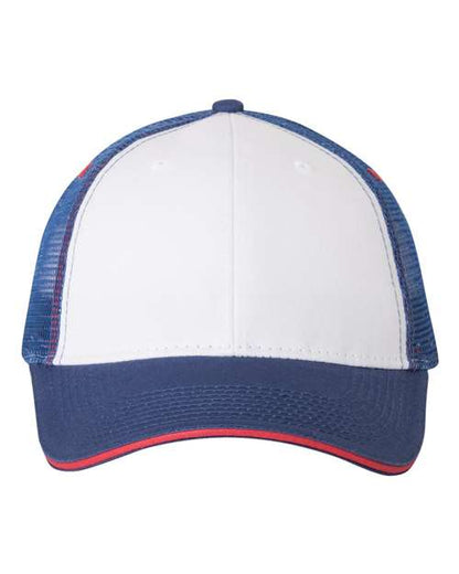 Valucap Sandwich Trucker Cap - White/ Royal/ Red Front