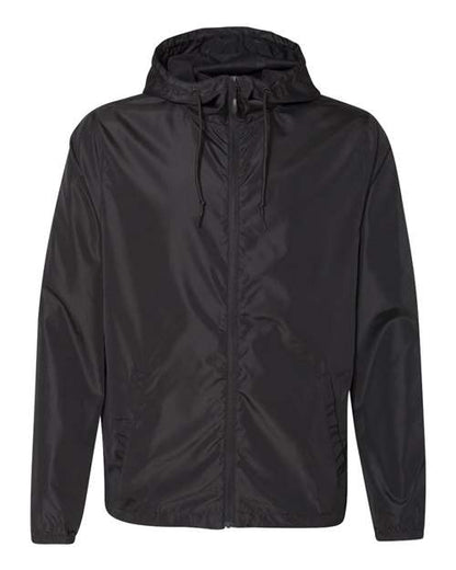 Independent Trading Co. Men's Lightweight Windbreaker Full-Zip Jacket - Black Front